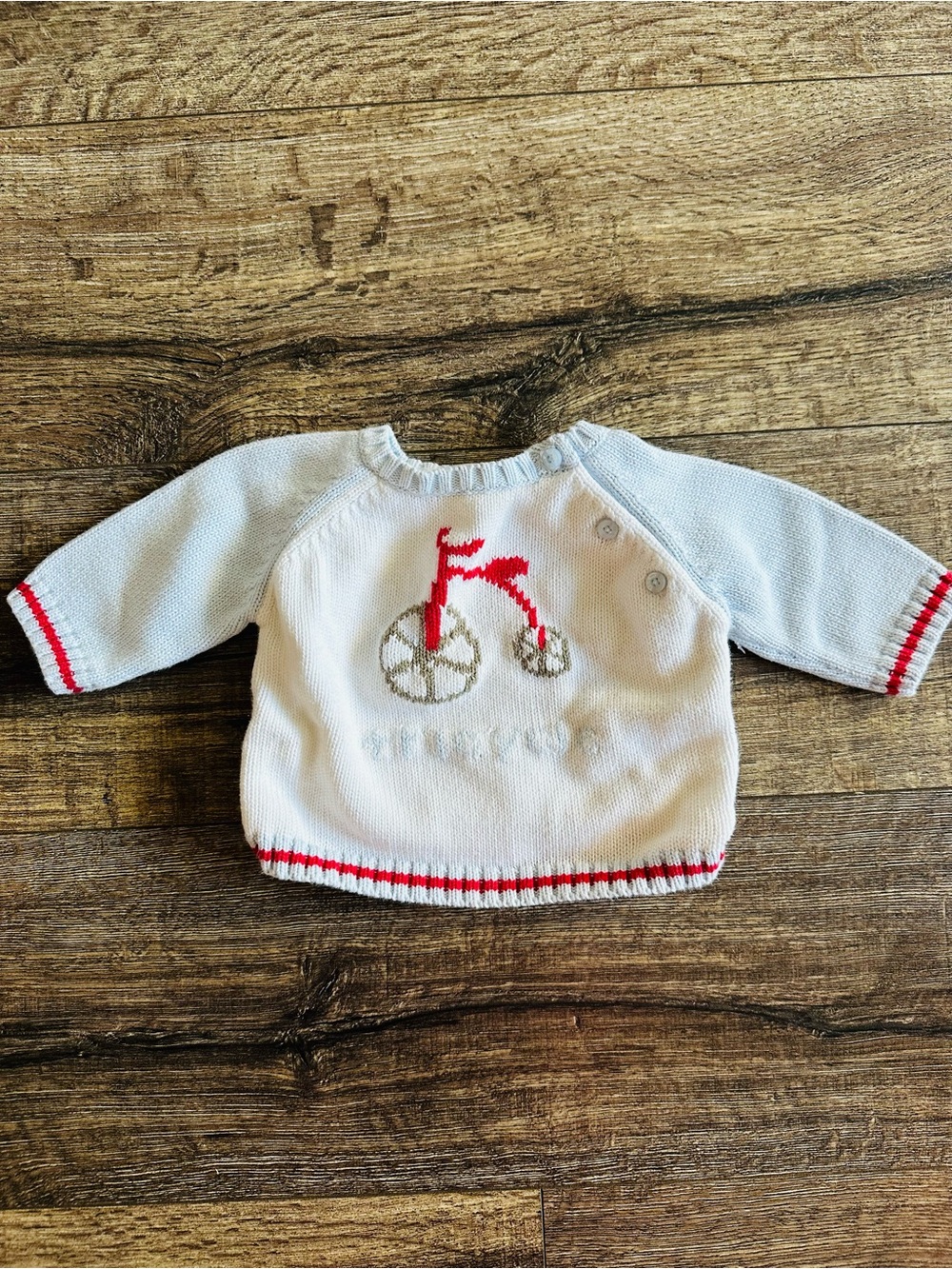 Janie & Jack Classic Cotton White Baby Sweater with Red Bicycle Knit